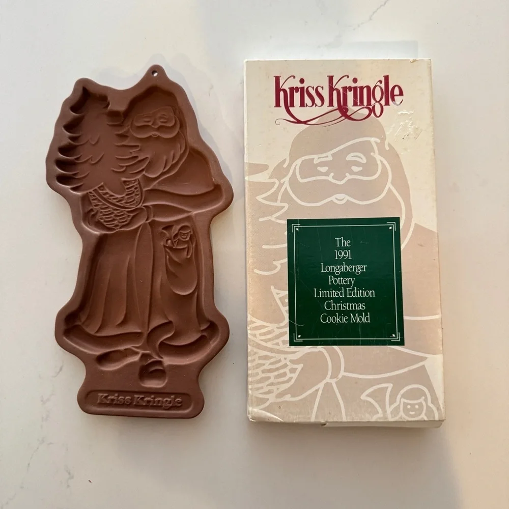 Longaberger Pottery Santa Claus Cookie Mold Set One Size Brown